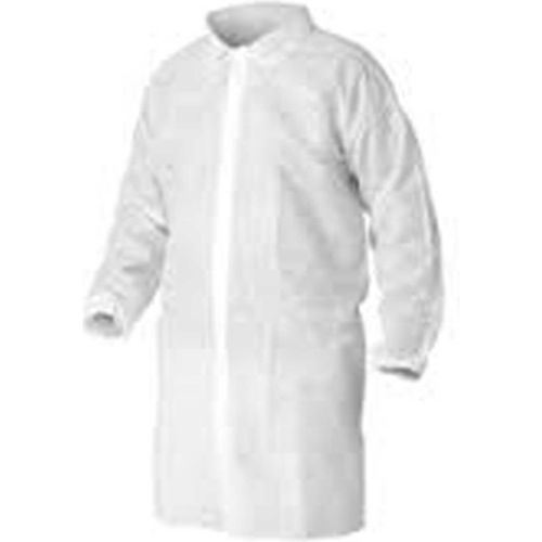 Polypropylene Lab Coat, No Pockets, Elastic Wrists, Snap Front, Single Collar, White, L, 30/Case