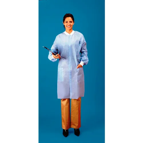 SMS Lab Coat, 3 Pockets, Knit Wrists, Snap Front, Knit Collar, White, L, 30/Case