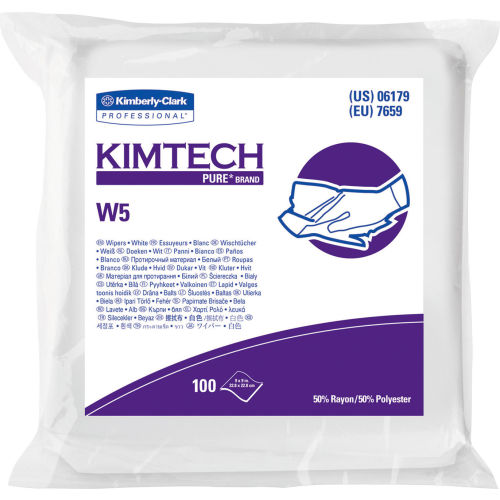 Kimtech W5 Critical Task Wipers, Flat Double Bag, Spunlace, 9" x 9", White, 100/Pack, 5/Case