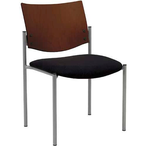 KFI Armless Guest Chair - Chocolate Wood Back, Black Vinyl Seat