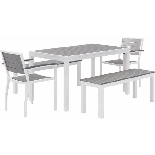 KFI 5-Piece Outdoor Dining Set w/ Chairs and Benches - Gray with White Frame
