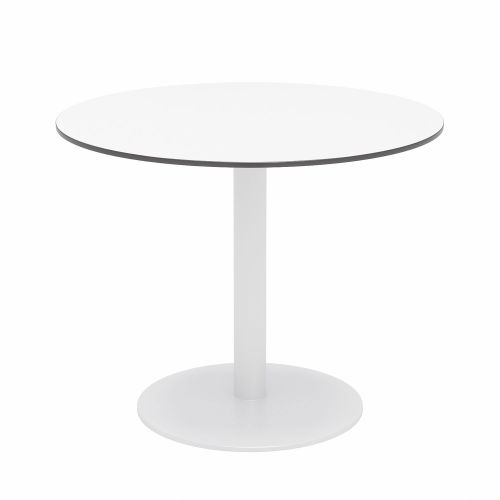 KFI 36" Round Outdoor Cafe Table - Designer White Phenolic Top - White Aluminum Frame - Ivy Series
