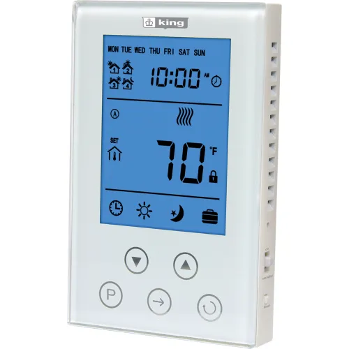 KING K302PE ClearTouch Electronic 7-Day Programmable Thermostat, DP, 120/208/240V, 15A, White