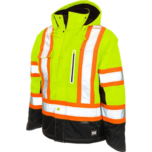 Tough Duck Men's Ripstop Fleece Lined Safety Jacket, LT, Fluorescent Green