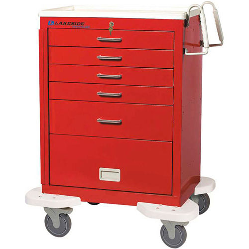 Lakeside&#174; C-530-P2K-1R Classic 5-Drawer Medical Emergency Cart, Red, Key Lock