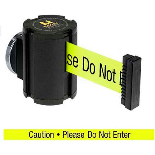 Lavi Industries Magnetic Retractable Belt Barrier, Black Wrinkle W/13' Neon Yellow "Caution" Belt
