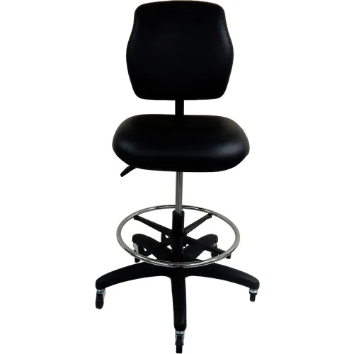 Shopsol Workbench Chair w Backrest Industrial Locking Casters Vinyl Black