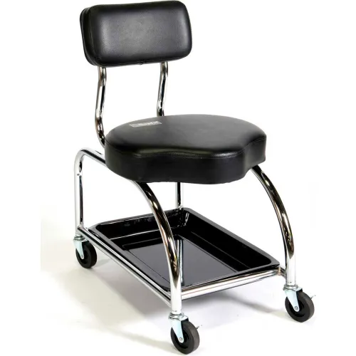 ShopSol Heavy Duty Mechanics Tool Trolley Stool w/Back Rest, 450 lb. Cap,.  Black Vinyl - 3010001