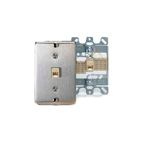 Leviton 40223S Telephone Wall Jack, 6p4c, Quick Connect, Stainless Steel