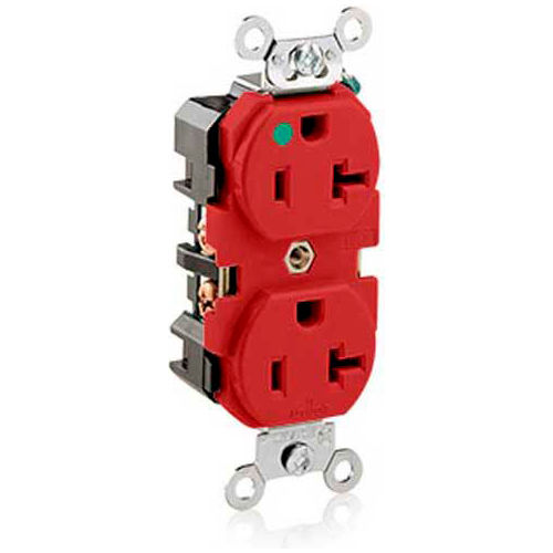 Leviton 8300-HR 20A, 125V, Duplex Receptacle, Red - Pkg Qty 10