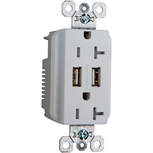 Legrand® Tamper Resistant USB Charger Duplex Receptacle, 20A, 125V, Single Phase, White Pkg Qty 10