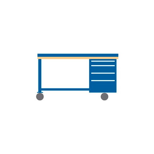 72x30x39.25 Cabinet & Leg mobile workbench w/4 drawers, back & end stops/butcher block top