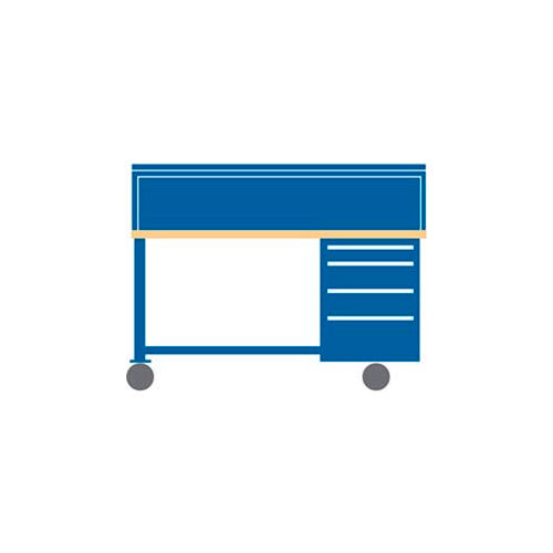 72x30x50.75 Cabinet & Leg mobile workbench w/4 drawers, stat. riser shelf/butcher block top