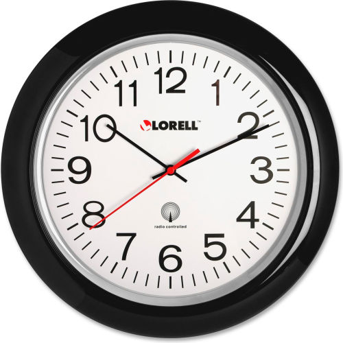 Lorell&#174; 13.5" Round Radio Controlled Wall Clock, Plastic Case, Black