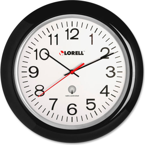 Lorell® 13.5" Round Radio Controlled Wall Clock, Plastic Case, Black