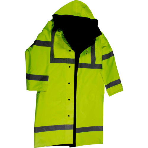 Petra Roc 48" Waterproof Reversible Raincoat, ANSI Class 3, 300D Oxford/PU Coating, Lime/Black, L