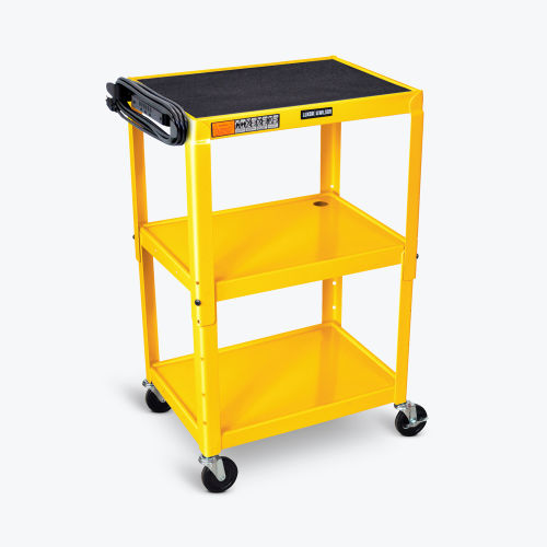 Luxor Adjustable-Height Steel AV Cart, Yellow, 24&quot;L x 18&quot;W x 24&quot; to 42&quot;H, 300 LBS Capacity