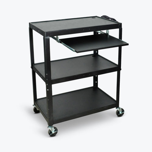 Luxor Extra-Large Adj-Height Steel AV Cart w/Pullout Keyboard Tray, Black, 32&quot;W x 20&quot;D x 24&quot; to 42&quot;H