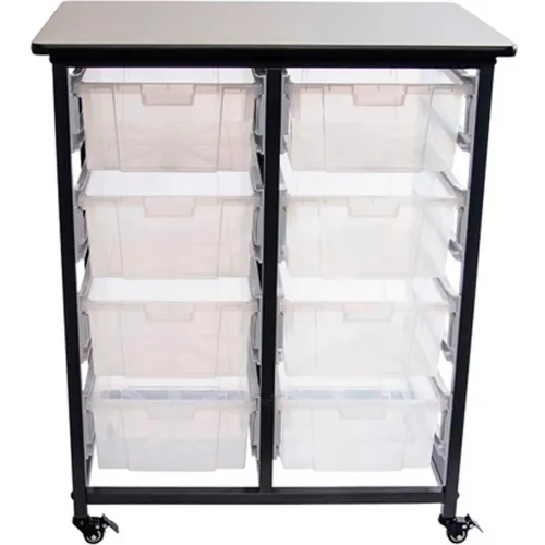 Luxor Mobile Bin Storage Unit - Double Row with Small Clear Bins