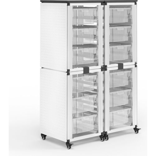 Luxor Modular Classroom Storage Cart, 4 Stacked Modules, 12 Large Bins