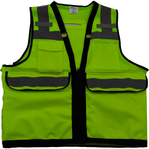 Petra Roc Deluxe 8-Pocket Hi-Viz HD Surveyors Vest, ANSI/ISEA Class 2, Lime, M, LVM2-HDSUV-M
