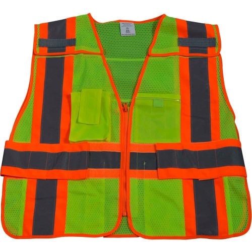 Petra Roc Two Tone Expandable 5-Point Breakaway Safety Vest, Polyester Mesh, Lime/Orange, 2XL-5XL