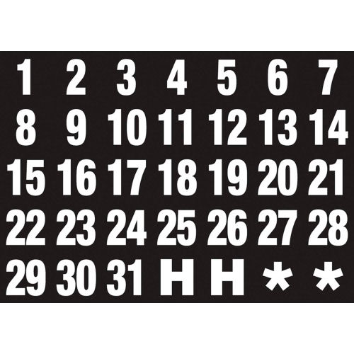 Magna Visual Magnetic Heading Calendar Dates, Numbers 1-31, White on Black