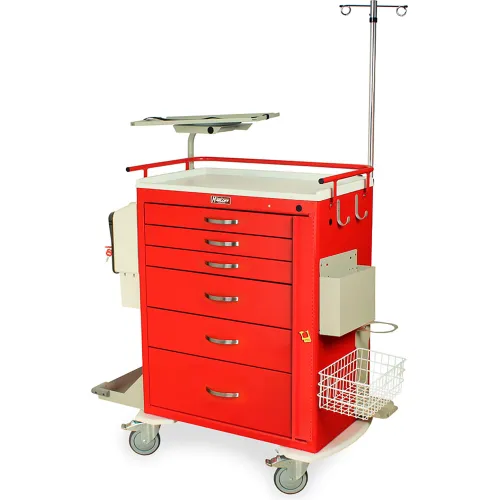 Harloff M-Series Tall Emergency Crash Cart, 6 Drawers, 36-3/4