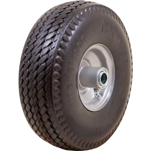 Marathon Flat Free Tire 30031 - 4.10/3.50-4 Sawtooth Tread - 3.5&quot; Centered - 3/4&quot; Bearings