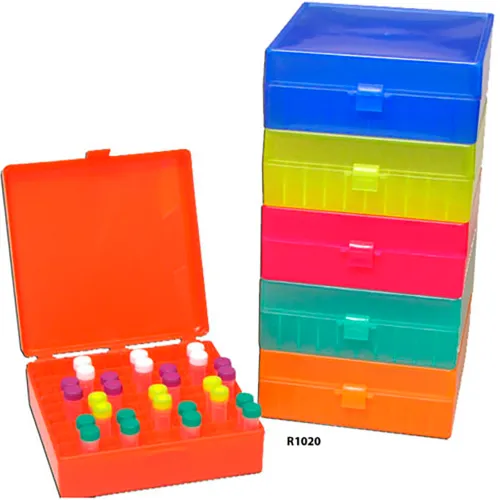 MTC™ Bio Storage Box with Hinged Lid For 1.5 ml Tubes, 100 Place, Red ...