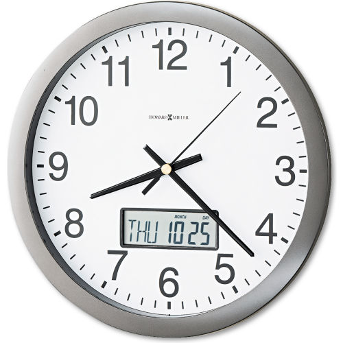 Howard Miller® TechTime II Radio-Controlled LCD Wall or Table Alarm Clock, 8.75" x 9.25", Silve