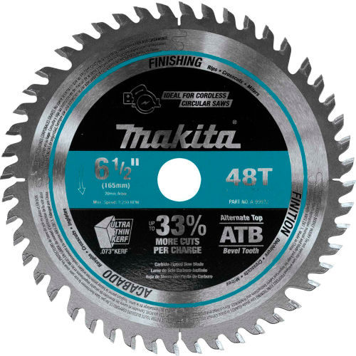 Makita&#174; Carbide-Tipped Cordless Plunge Saw Blade, Wood, 6-1/2&quot;Dia, 48 TPI