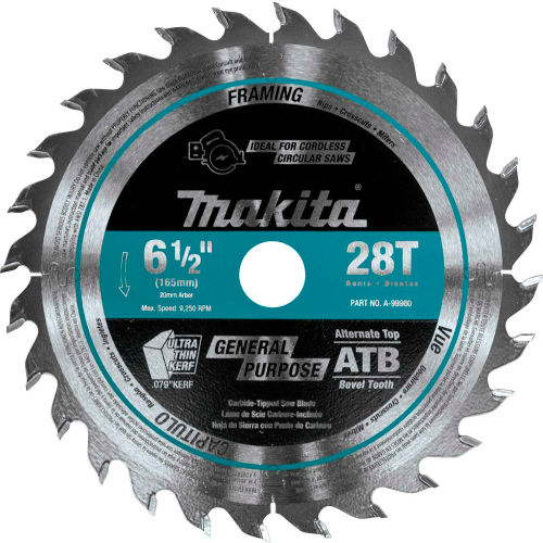 Makita&#174; Carbide-Tipped Cordless Plunge Saw Blade, Wood, 6-1/2&quot;Dia, 28 TPI