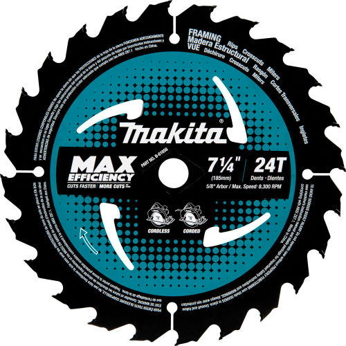 Makita&#174; Carbide-Tipped Max Effcy Ultra-Thin Kerf Circular Saw Blade, 7-1/4"Dia, 24 TPI, 10/Pk
