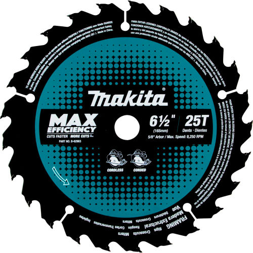 Makita® Carbide-Tipped Max Effcy Ultra-Thin Kerf Circular Saw Blade, Framing, 6-1/2"Dia, 25 TPI
