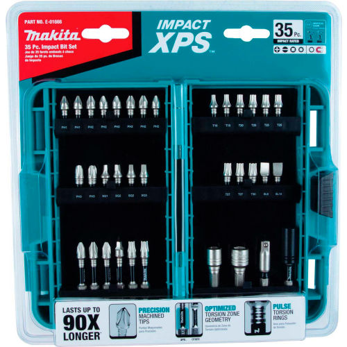 Makita® Impact XPS™ Impact Bit Set, 35 Pc., Detent Ball/Magnetic Hex Locks, Matte Nickel