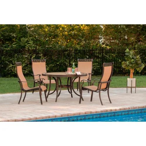Hanover MONACO5PC Monaco 5-Piece Rust-Free Aluminum Outdoor Patio Dining Set, Porcelain/Metallic