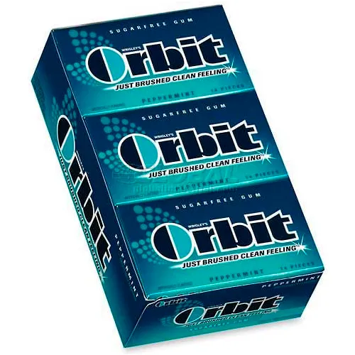 Wrigley® Orbit Chewing Gum, Peppermint, 14 Pieces/Pack, 12/Box