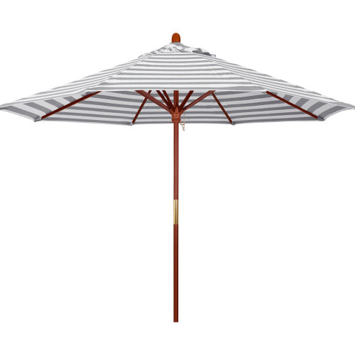 California Umbrella 9' Patio Umbrella - Gray White Cabana Stripe - Hardwood Pole - Grove Series