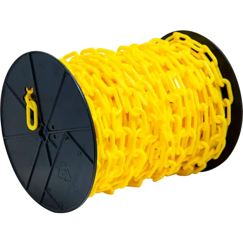 Mr. Chain Heavy Duty Plastic Chain Barrier On A Reel, 2"x100'L, Yellow