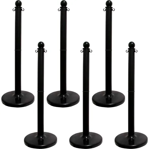 Mr. Chain® 2-1/2" Medium Duty Stowable Stanchion, 40"H, Black, Pack of 6