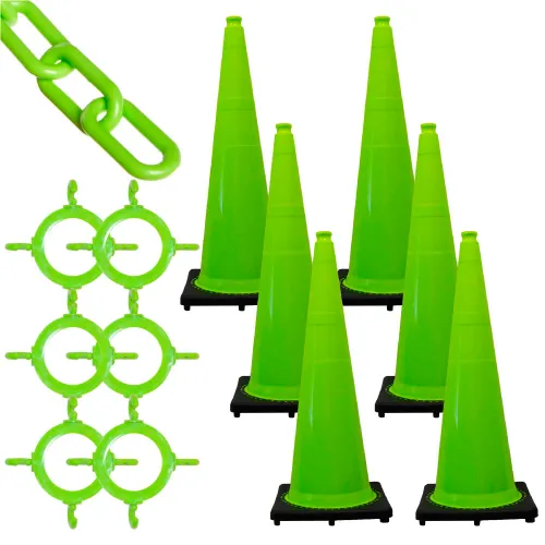 Mr. Chain 972146 Traffic Cone & Chain Kit, Safety Green