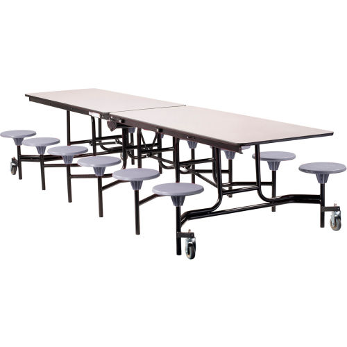 NPS® 12' Mobile Cafeteria Table with Stools - Gray Top/Gray Stools/Black Frame