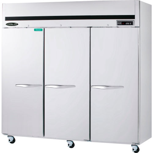 Kool-It Reach-In Freezer, Top Mount Compressor, 3 Solid Doors, 72 Cu.Ft., Stainless Steel
