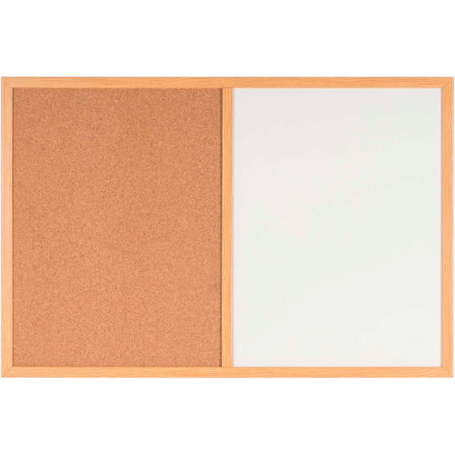 MasterVision Maya Combo Board, Melamine Dry-Erase and Cork, 24" X 36", Oak Frame