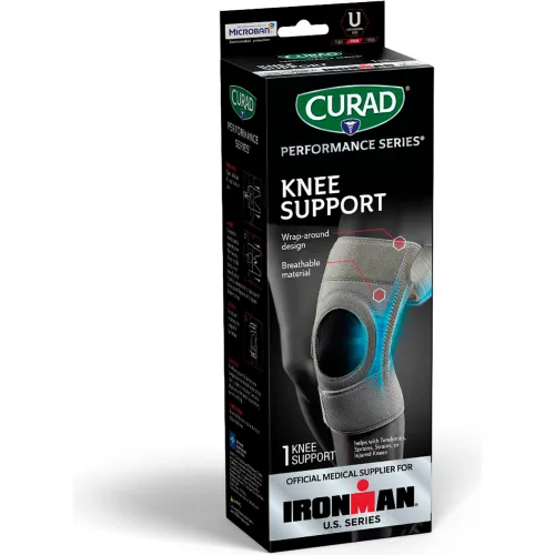 Medline CURAD Performance Ironman Knee Support w/ Spiral Stabilizers, Reversible, Universal, 4 Pack