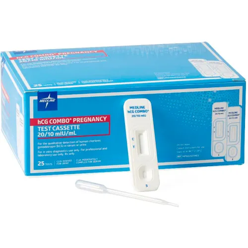 Medline HCG Pregnancy Test, Combo & Test Cassette, 20/10 mIU/ml, Pack of 25