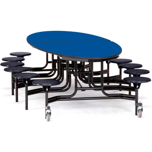 NPS® Mobile Cafeteria Table w/Black Stools,121"L x 731/2"W Elliptical