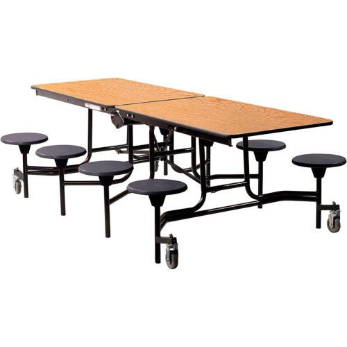 NPS® Mobile Cafeteria Table With Stools, 97"L x 59"W, Oak Top/Black