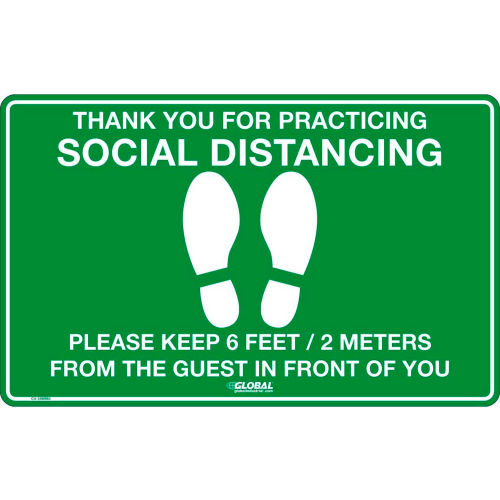 Global Industrial&#8482; Green Social Distancing Floor Sign ,16&quot; W x 10&quot; H,  Vinyl Adhesive